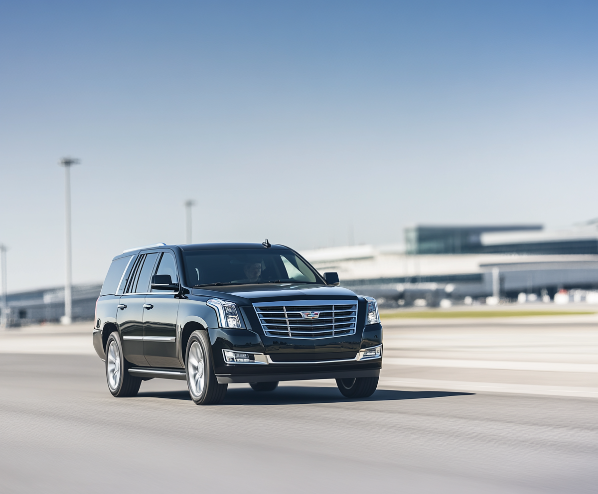 Limo Driving Towards Airport Terminal